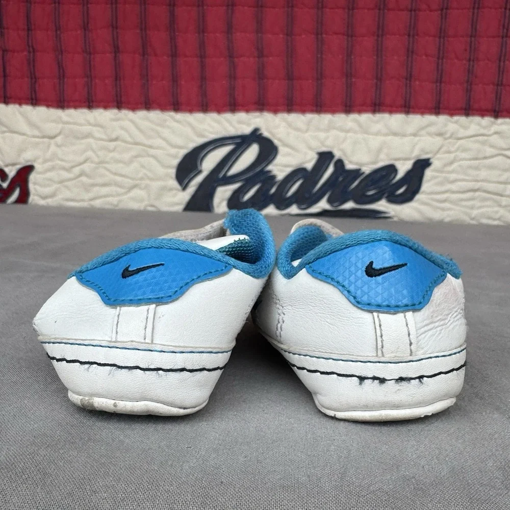 Size‎ 4c - Nike Waffle Crib Shoes Soft Leather Unisex White Blue Infant Baby